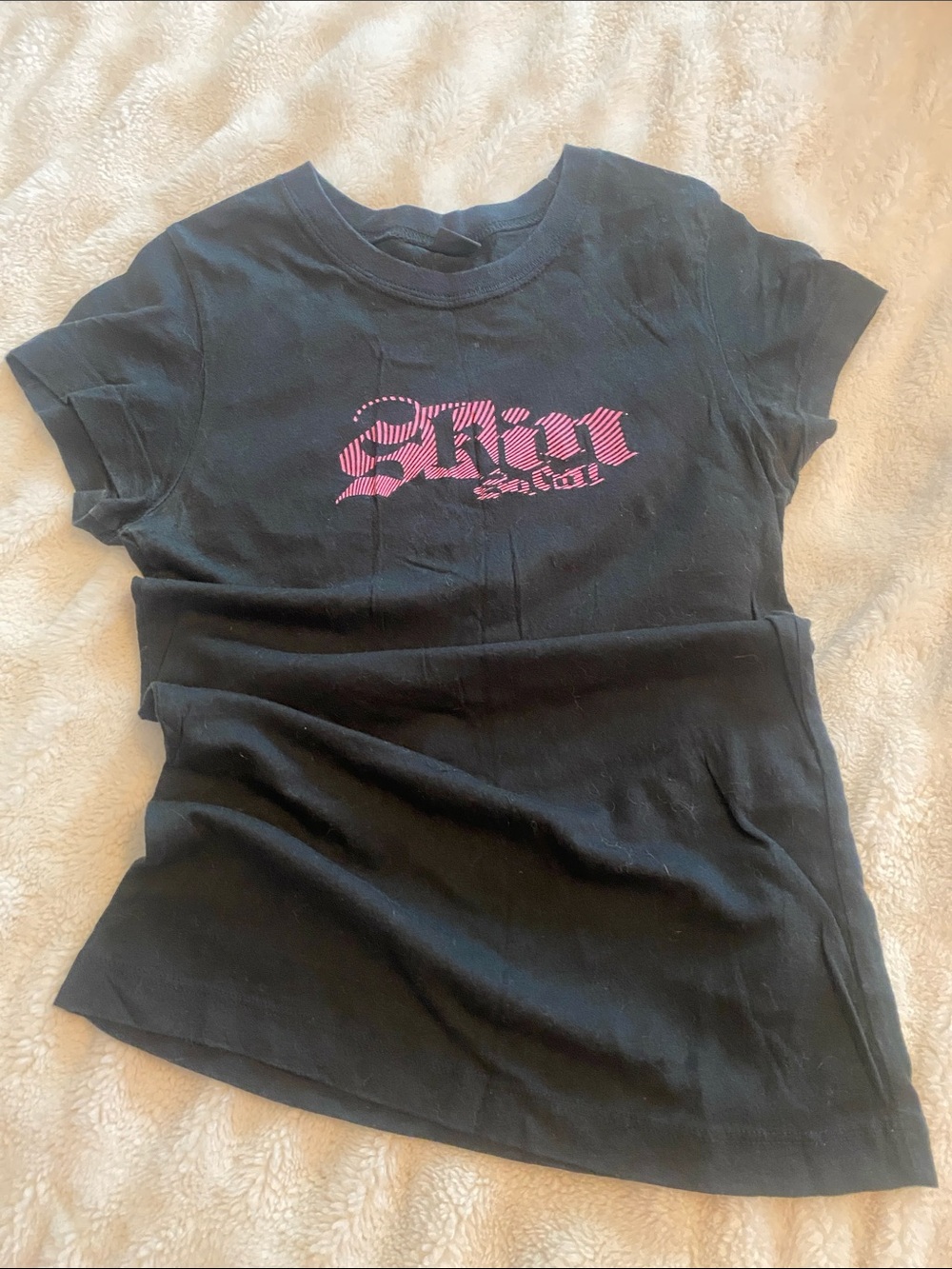 Skin Black Short Sleeve Tee with Pink Logo